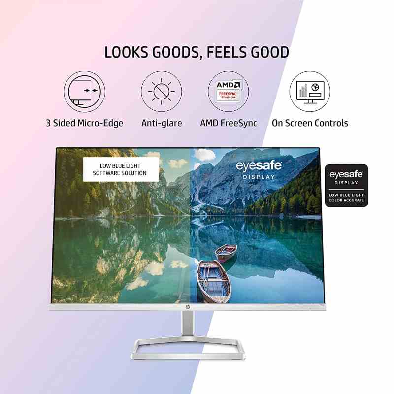 HP M22f 21.5-inch(54.6 cm) FHD Monitor 1920 x 1080 Pixels Eye Safe Certified IPS 3-Sided Micro-Edge, 75Hz, AMD Free Sync with 1xVGA, 1xHDMI 1.4 Ports, 300 nits (Silver)