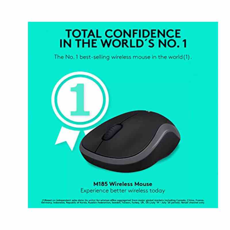 Logitech M185 Wireless Mouse, 2.4GHz with USB Mini Receiver, 12-Month Battery Life, 1000 DPI Optical Tracking, Ambidextrous, Compatible with PC, Mac, Laptop - Black