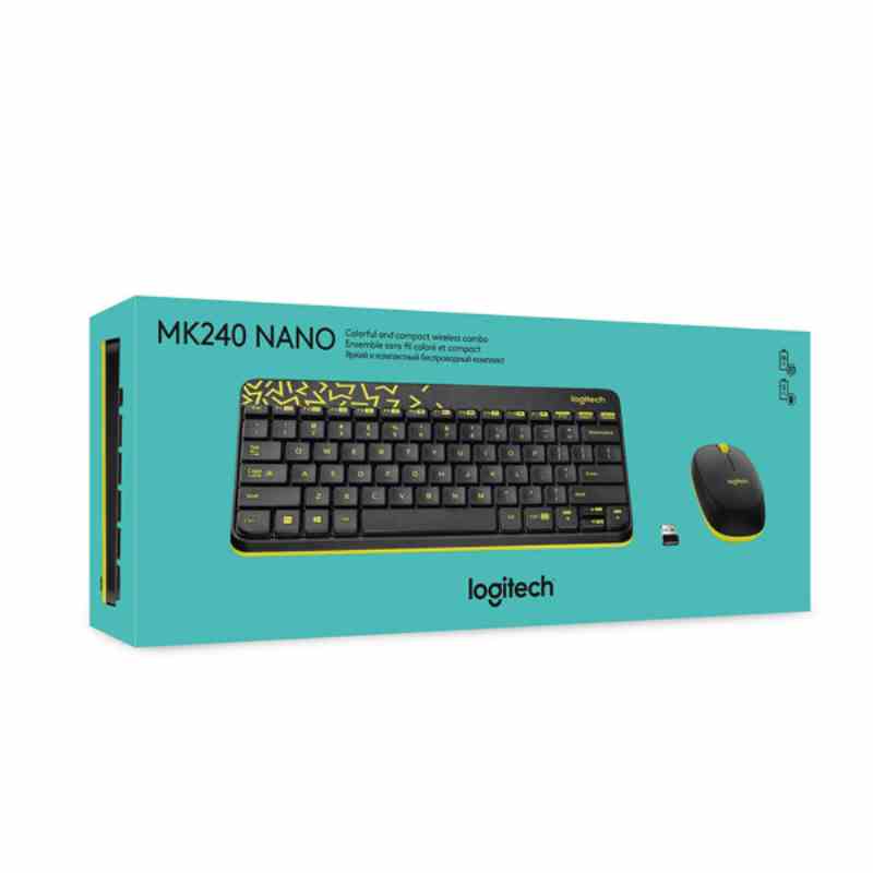 Logitech MK240 Nano Wireless Keyboard and Mouse Combo,12 Function Keys 2.4GHz Wireless, 1000DPI,Spill-Resistant Design, PC/Mac-Black/Chartreuse Yellow
