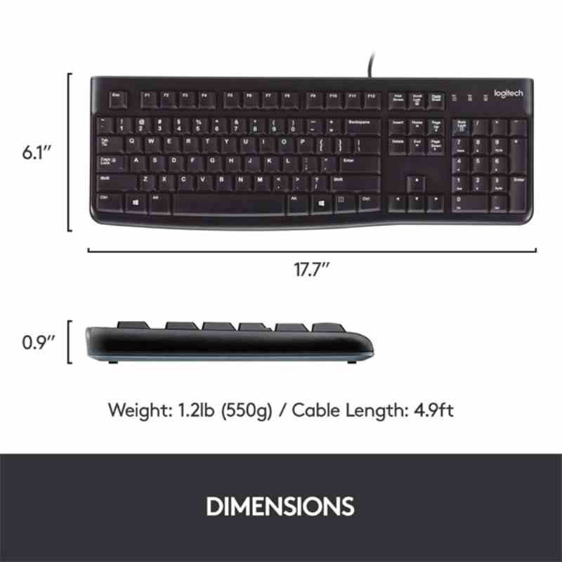 Logitech K120 Wired USB Keyboard (Black)