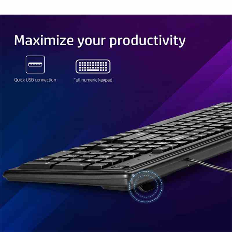 HP 100 Wired Keyboard with USB Compatibility,Numeric keypad, Full Range of 109 Key(Including 12 Function Keys and 3 Hotkeys),Adjustable Height and Contoured Design.3-Years Warranty (2UN30AA)