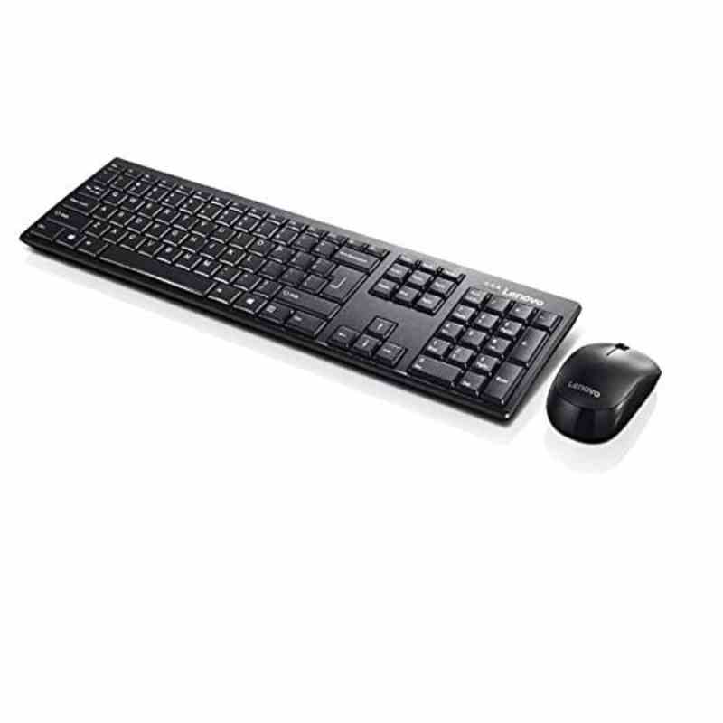 Lenovo 100 Wireless Keyboard & Mouse Combo, Ambidextrous 1000 DPI Mouse Optical Sensor, upto 3M clicks, Ultra slim water resistant keyboard, 2.4 GHz Wireless Nano USB, upto 1yr battery life GX30L66303